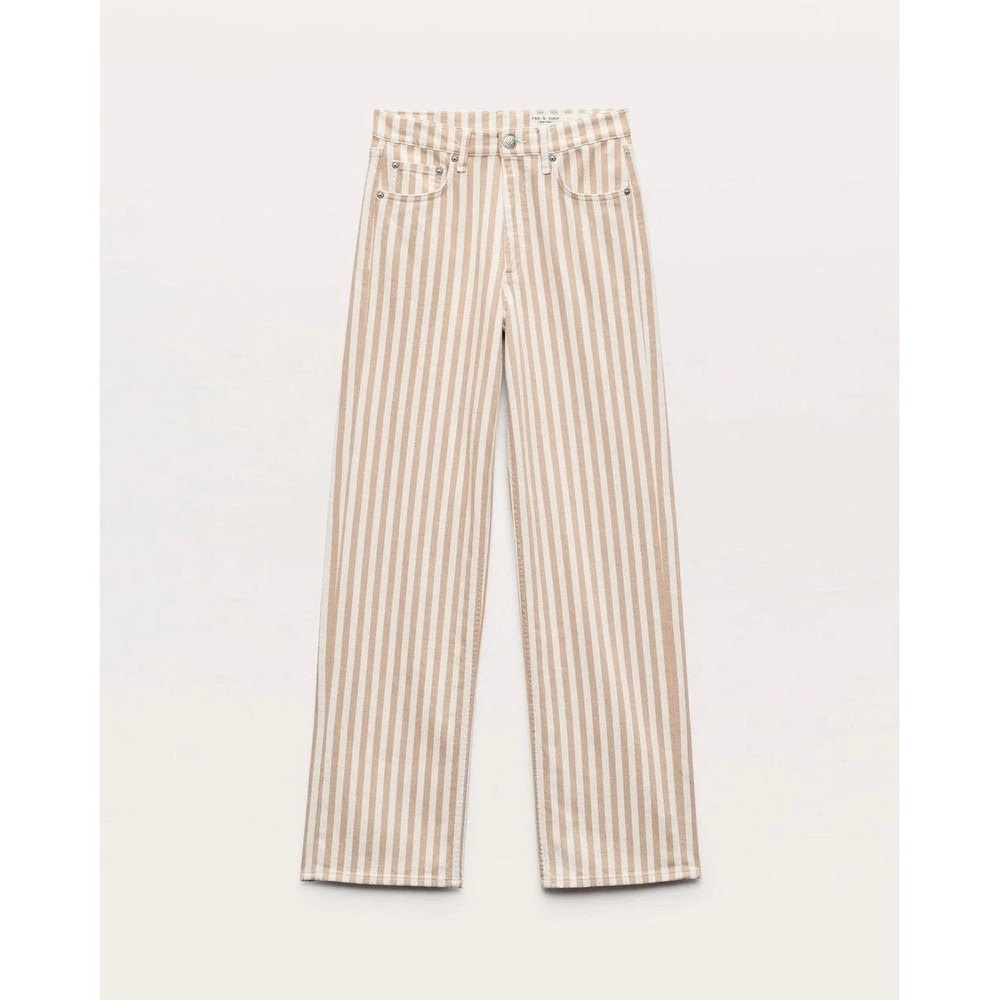 Rag & Bone Shea High Rise Relaxed Straight Jeans Womens 24 Tan Stripe - Picture 5 of 9